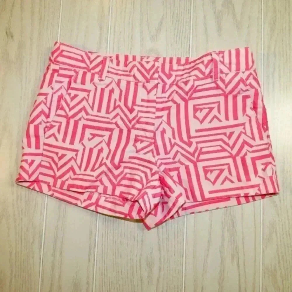J.Crew Women's Pink Chino Short Flat Front Aztec Geometric Size 4